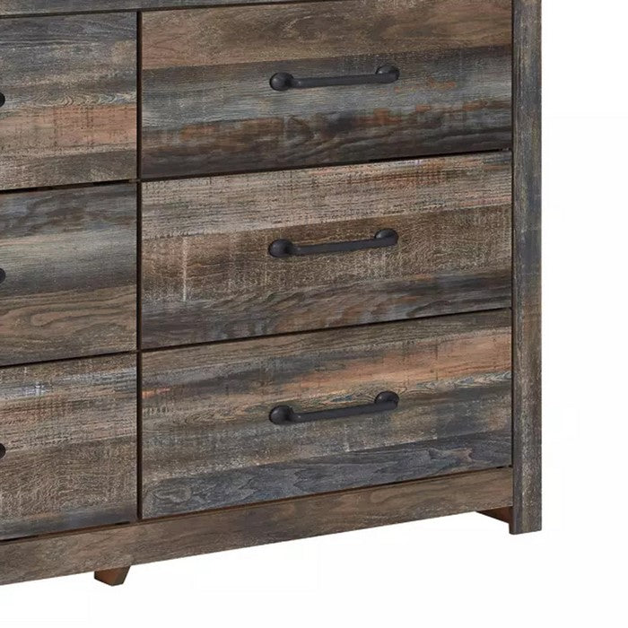 Grained Wooden Dresser with 6 Drawers and Mirror Inserts, Gray