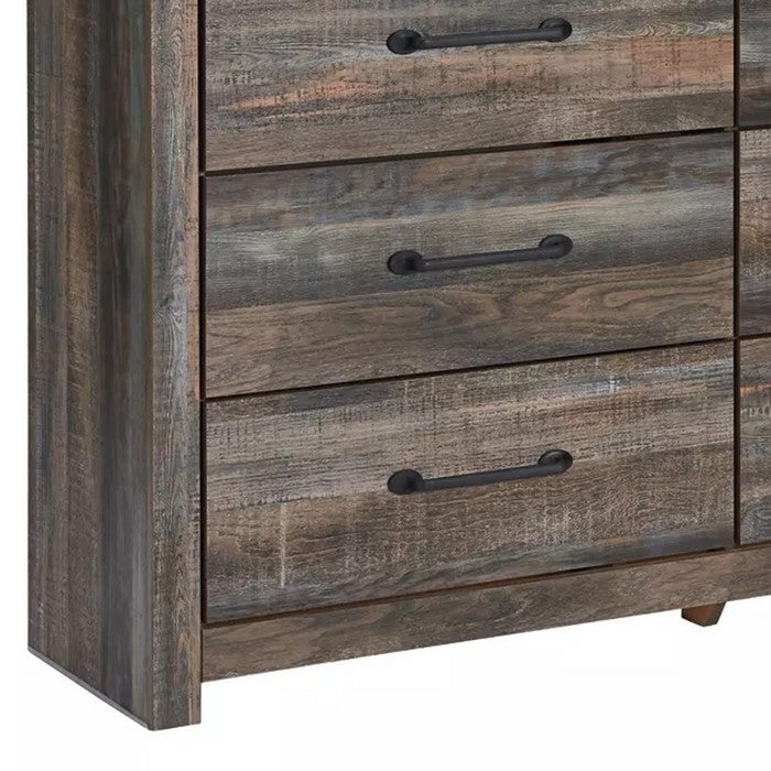 Grained Wooden Dresser with 6 Drawers and Mirror Inserts, Gray