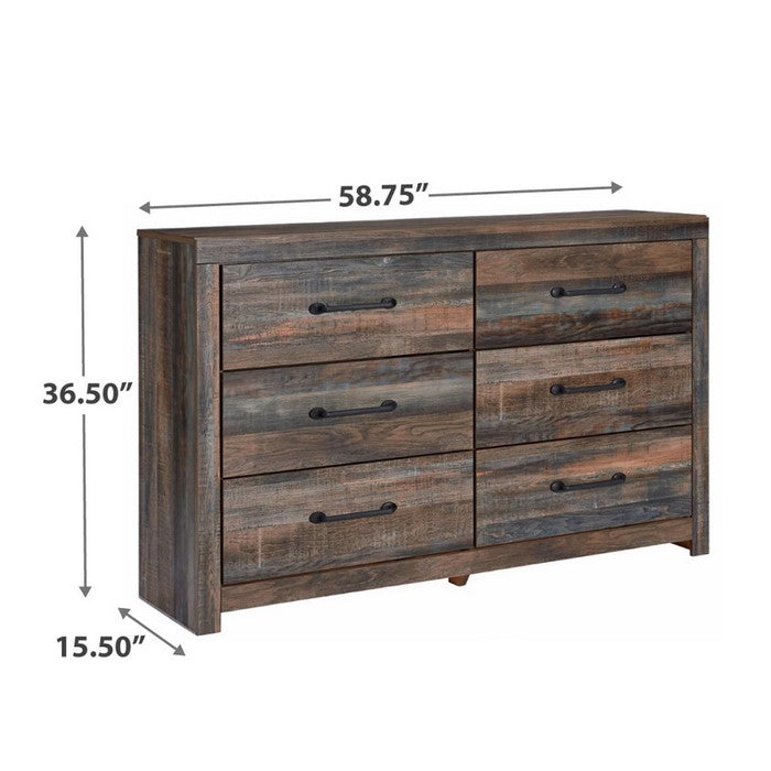 Grained Wooden Dresser with 6 Drawers and Mirror Inserts, Gray