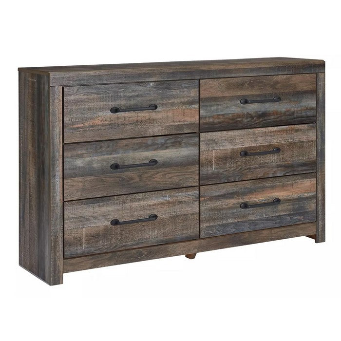 Grained Wooden Dresser with 6 Drawers and Mirror Inserts, Gray