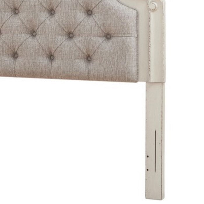 Scalloped California King Size Upholstered Headboard, White and Beige