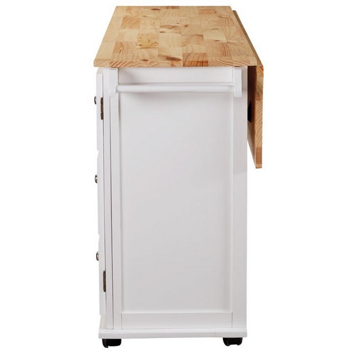 Wooden Kitchen Cart with 3 Doors and 2 Adjustable Shelves, White and Brown