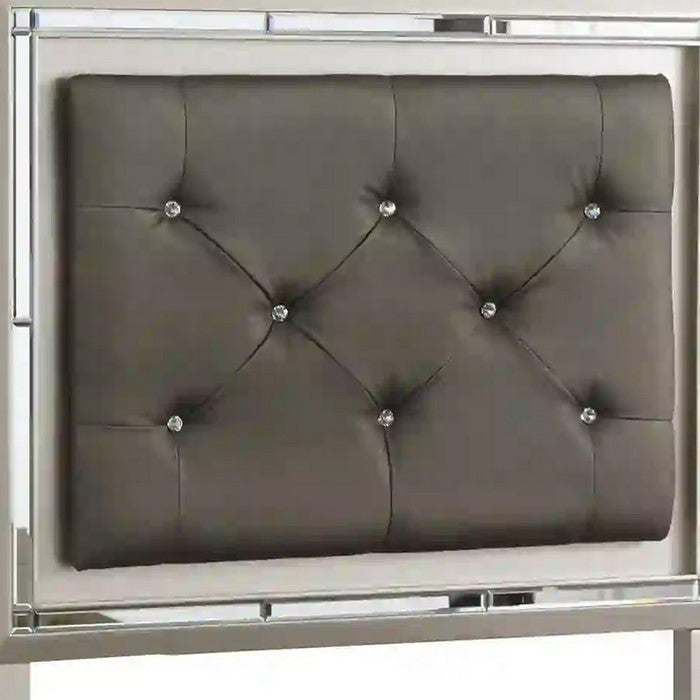 Crystal Tufted Leatherette Twin Panel Headboard, Gray and Silver