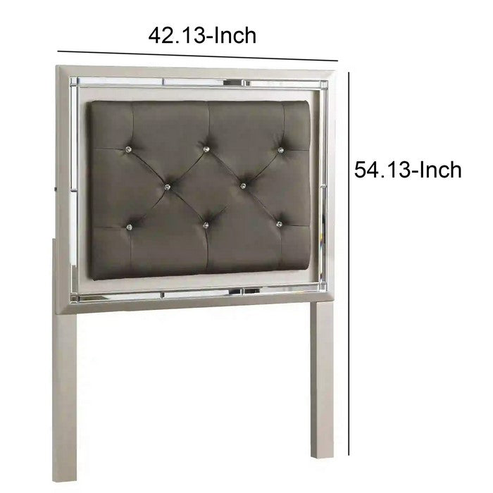 Crystal Tufted Leatherette Twin Panel Headboard, Gray and Silver