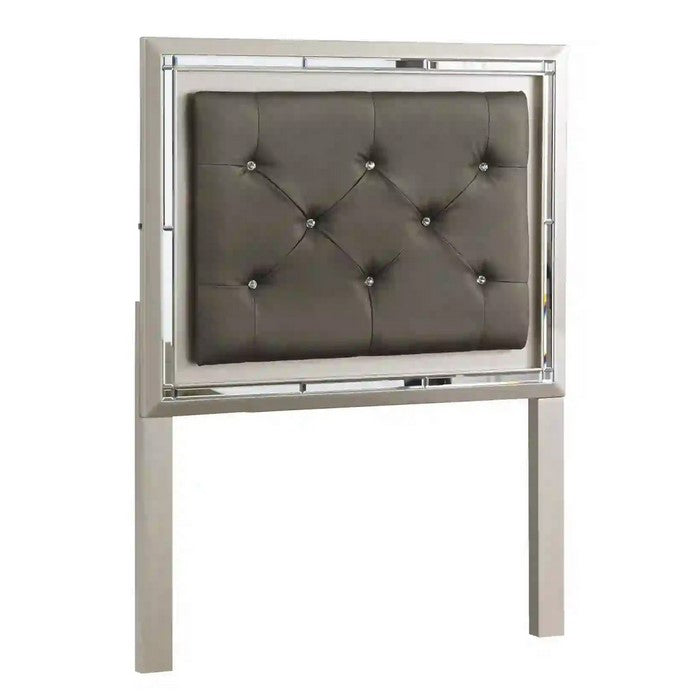 Crystal Tufted Leatherette Twin Panel Headboard, Gray and Silver