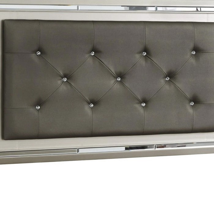 Crystal Tufted Leatherette Full Panel Headboard, Gray and Silver