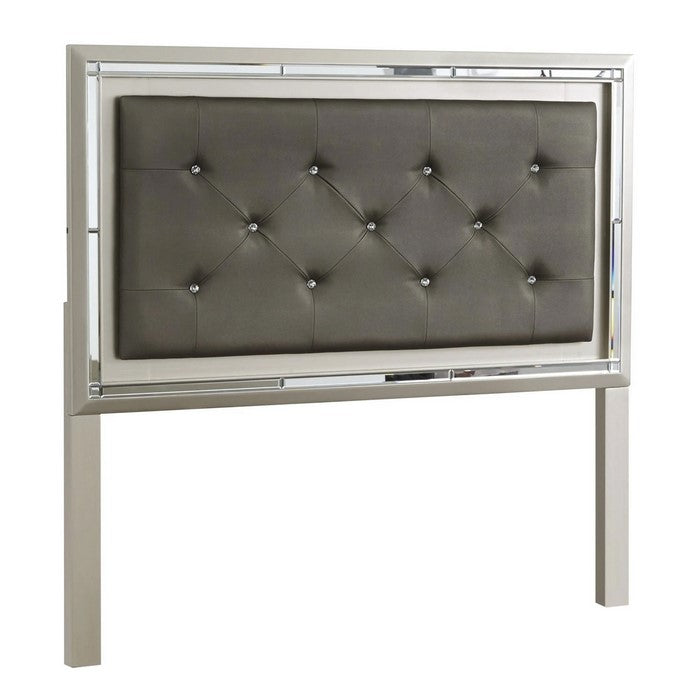 Crystal Tufted Leatherette Full Panel Headboard, Gray and Silver