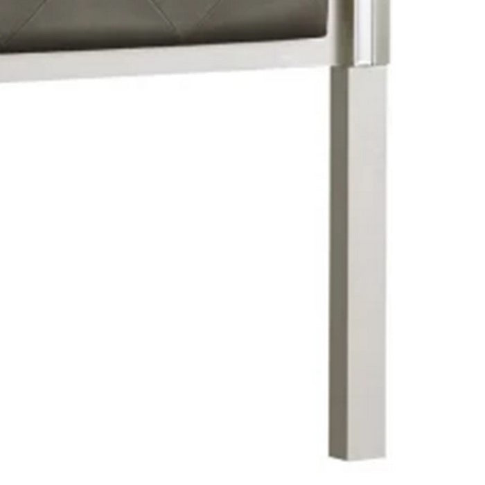 Crystal Tufted Leatherette Queen Panel Headboard, Gray and Silver