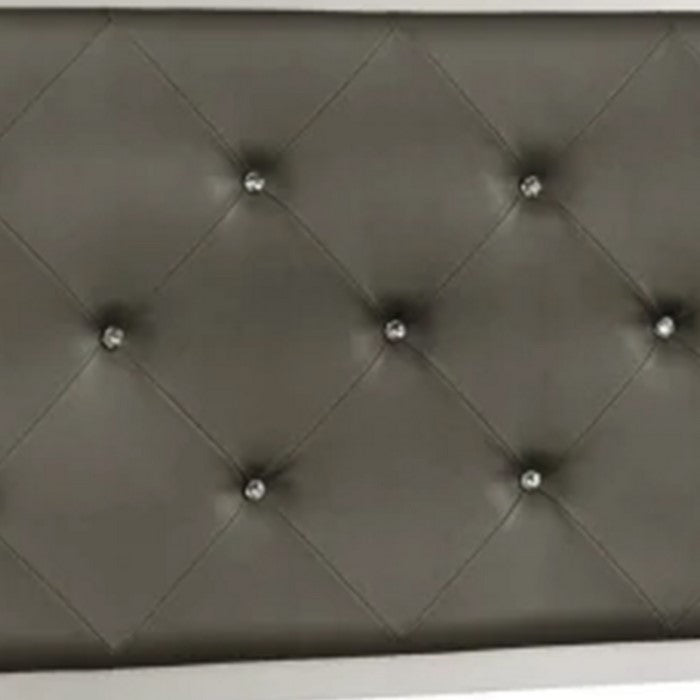 Crystal Tufted Leatherette Queen Panel Headboard, Gray and Silver