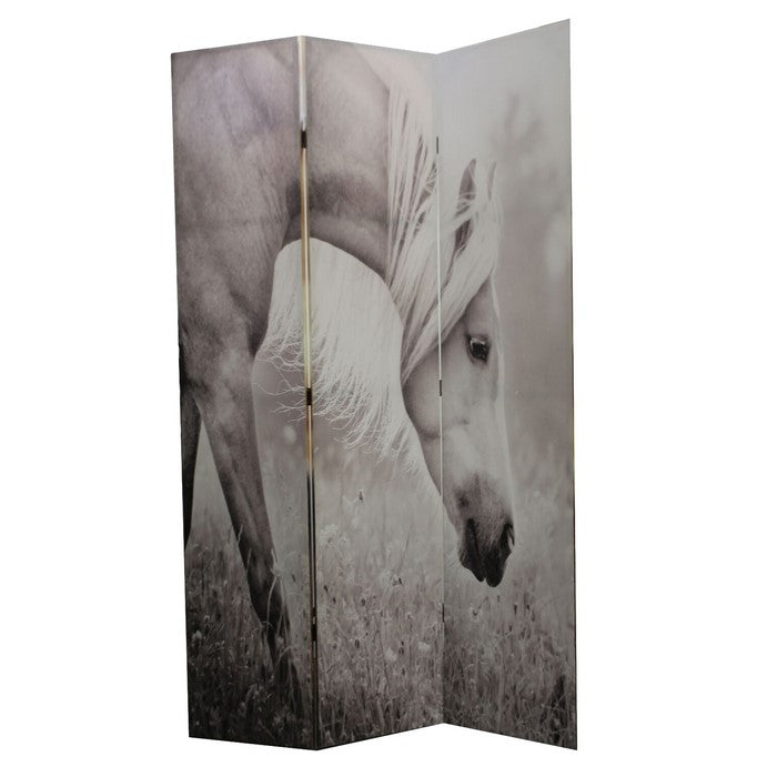 Wooden 3 Panel Double Sided Room Divider with Animal Print, Multicolor