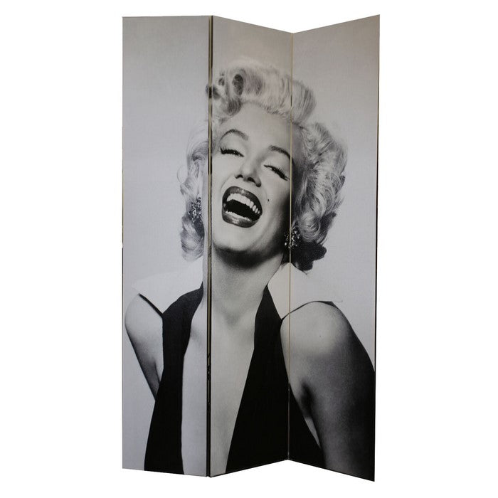 3 Panel Double Side Room Divider with MARILYN MONROE Print,Black and White
