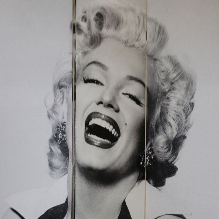 3 Panel Double Side Room Divider with MARILYN MONROE Print,Black and White