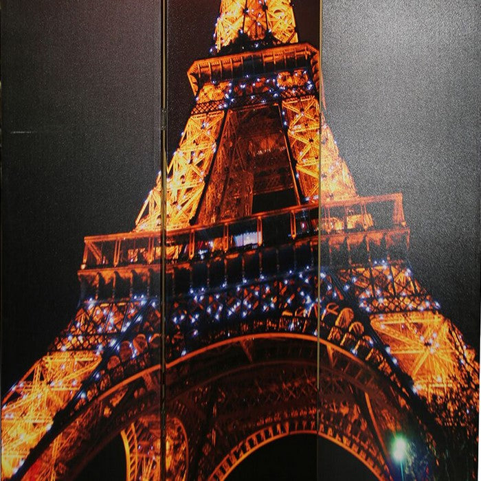 3 Panel Double Sided Wooden Room Divider with EIFFEL TOWER Print,Multicolor