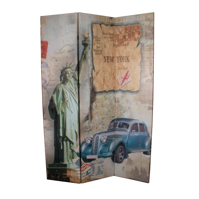 3 Panel Room Divider with NEW YORK and LONDON Theme Print, Multicolor