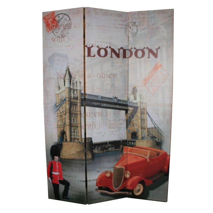 3 Panel Room Divider with NEW YORK and LONDON Theme Print, Multicolor