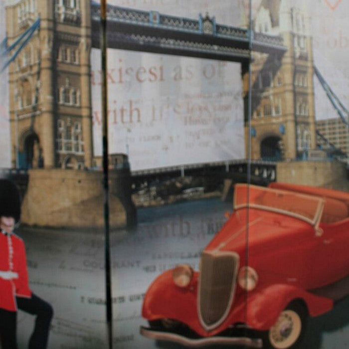 3 Panel Room Divider with NEW YORK and LONDON Theme Print, Multicolor