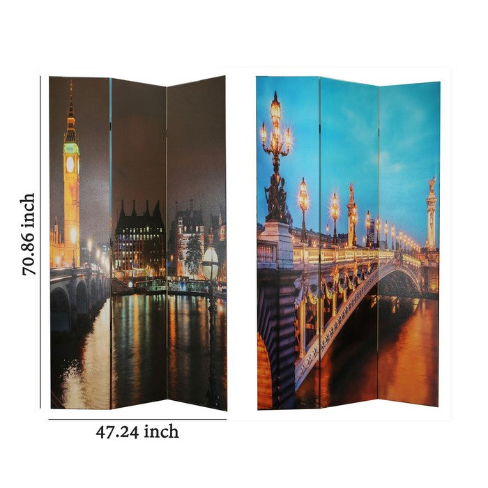 3 Panel Divider with BIG BEN CLOCK and SOUTHWARK BRIDGE Print, Multicolor