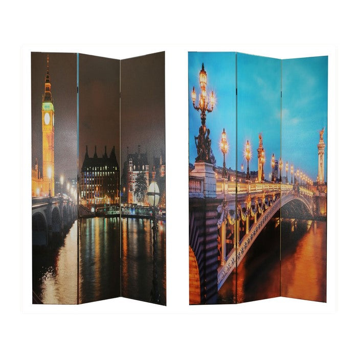 3 Panel Divider with BIG BEN CLOCK and SOUTHWARK BRIDGE Print, Multicolor