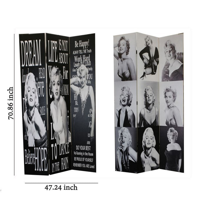 Double Sided Room Divider with MARILYN MONROE Print, Black and White