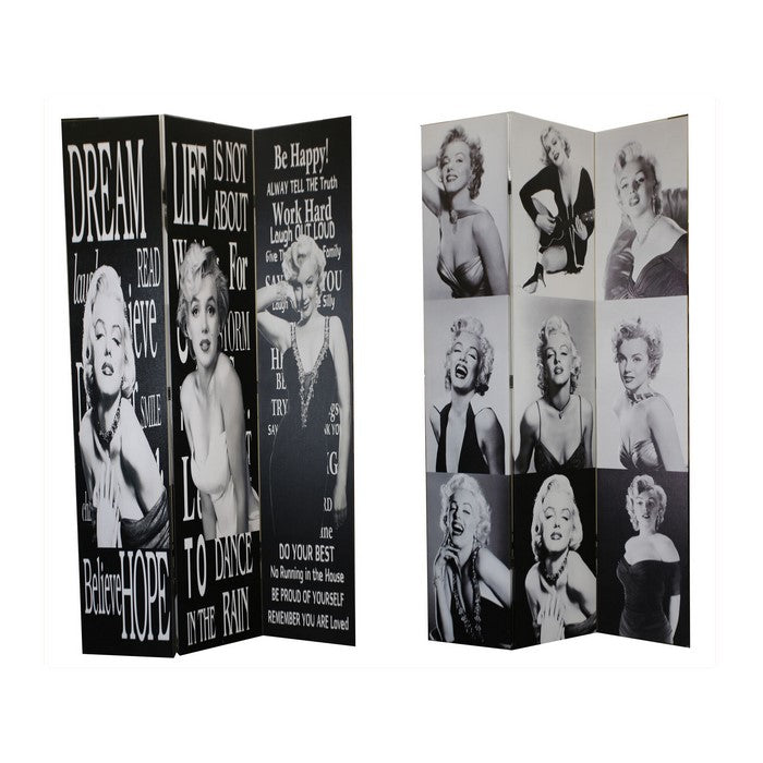 Double Sided Room Divider with MARILYN MONROE Print, Black and White