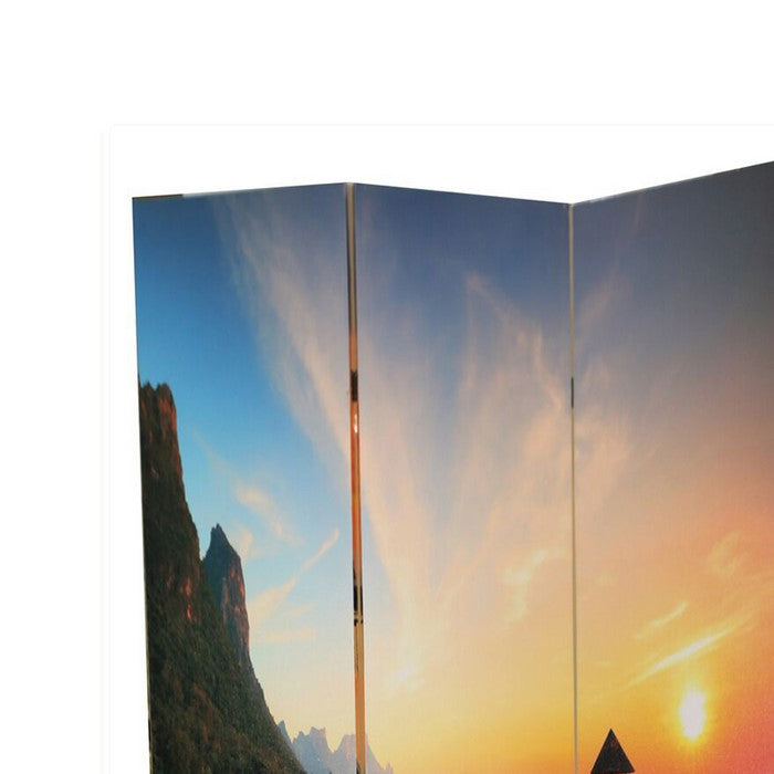 Wooden 3 Panel Room Divider with Bridge Theme Print, Multicolor