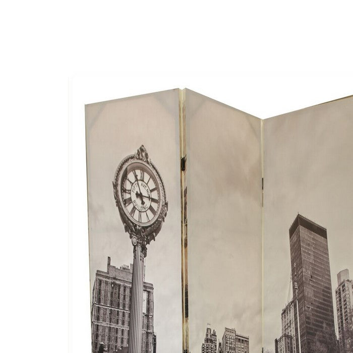 Double Sided 3 Panel Room Divider with ROME Theme Print, Multicolor