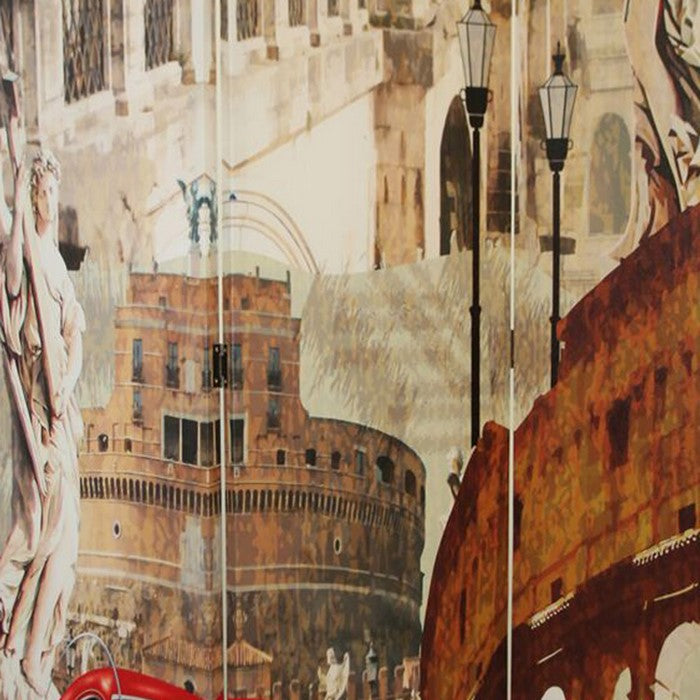 Double Sided 3 Panel Room Divider with ROME Theme Print, Multicolor