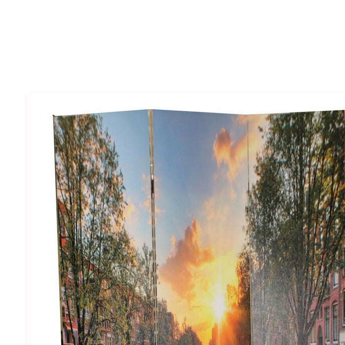 Wooden 3 Panel Room Divider with Bicycle and Flowers Print, Multicolor