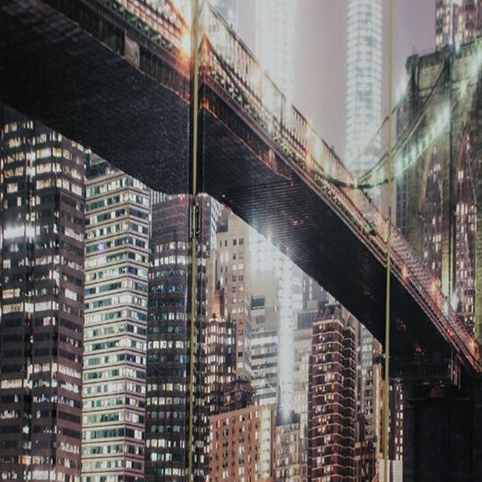 Wooden 3 Panel Room Divider with BROOKLYN BRIDGE Print, Multicolor