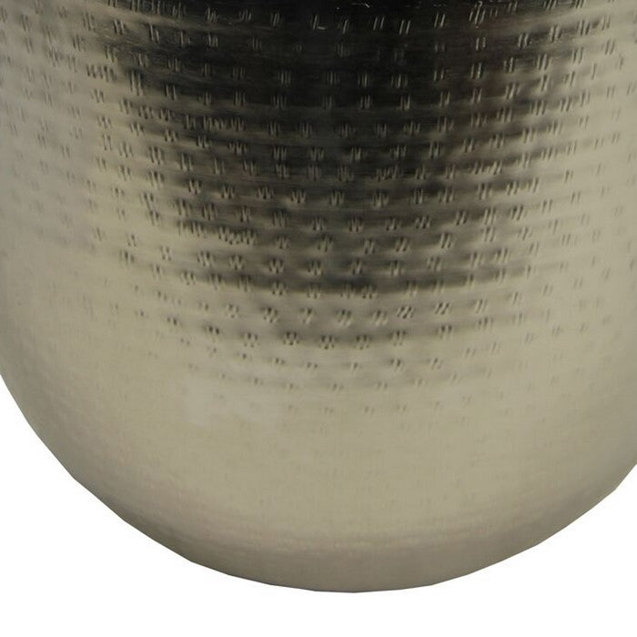 Bellied Shape Iron Vase with Long Neck and Flared Opening, Silver