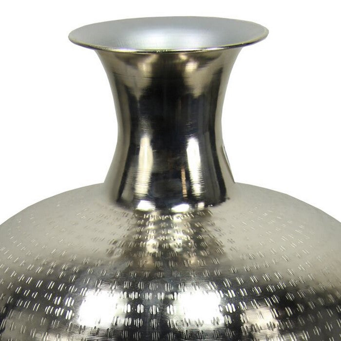 Bellied Shape Iron Vase with Long Neck and Flared Opening, Silver