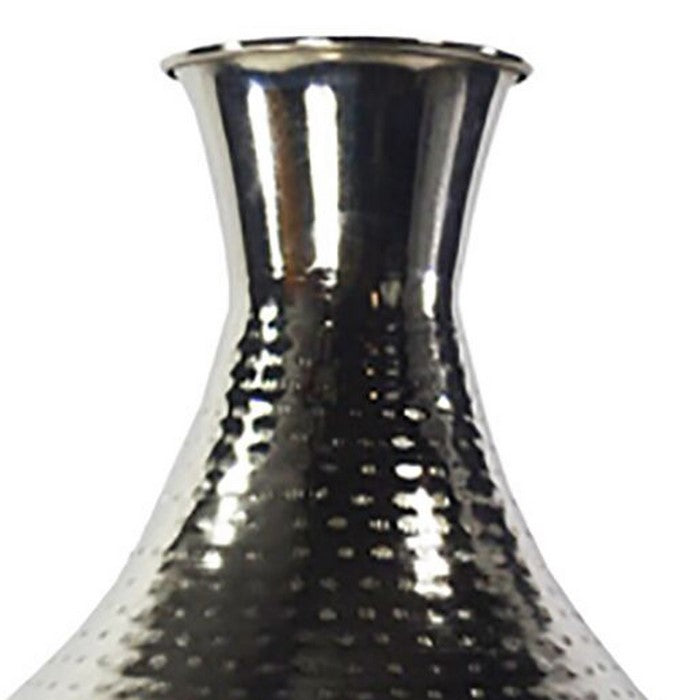 Contemporary Iron Vase with Flared Neck and Rimmed Opening, Silver