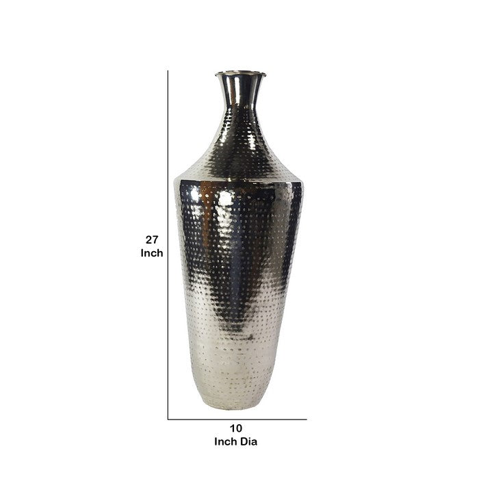 Contemporary Iron Vase with Flared Neck and Rimmed Opening, Silver