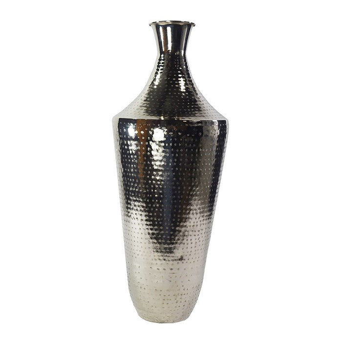 Contemporary Iron Vase with Flared Neck and Rimmed Opening, Silver