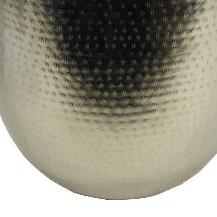 Bellied Shape Iron Vase with Narrow Neck and Rimmed Opening, Silver