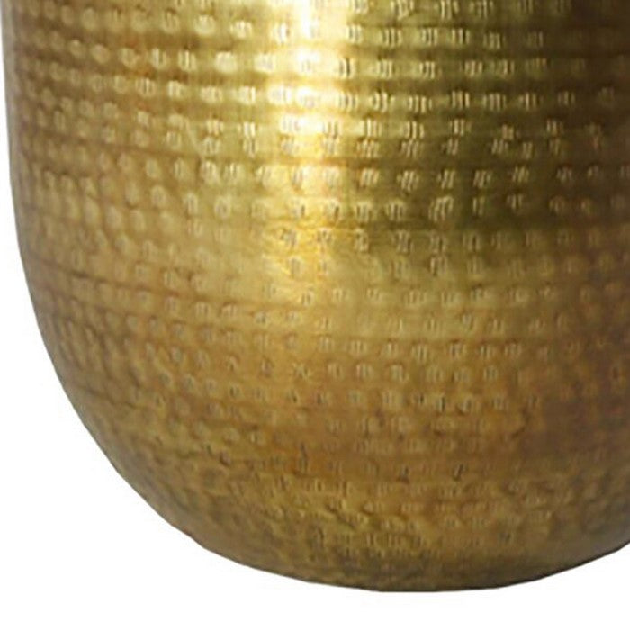 Bellied Shape Iron Vase with Narrow Neck and Rimmed Opening, Antique Gold