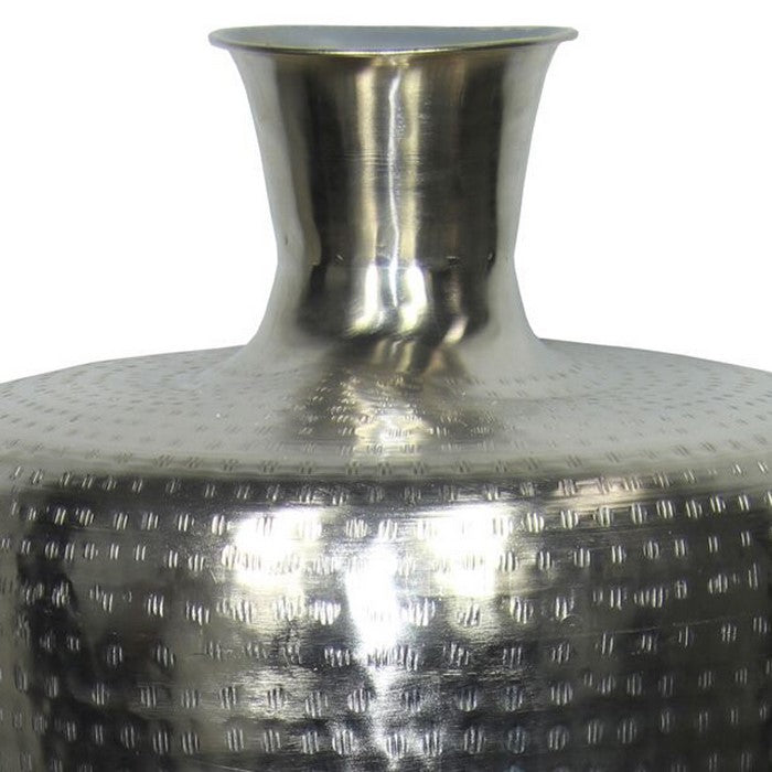 Contemporary Iron Vase with Tapered Body and Rimmed Opening, Silver