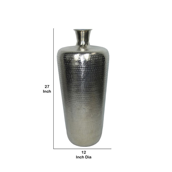 Contemporary Iron Vase with Tapered Body and Rimmed Opening, Silver