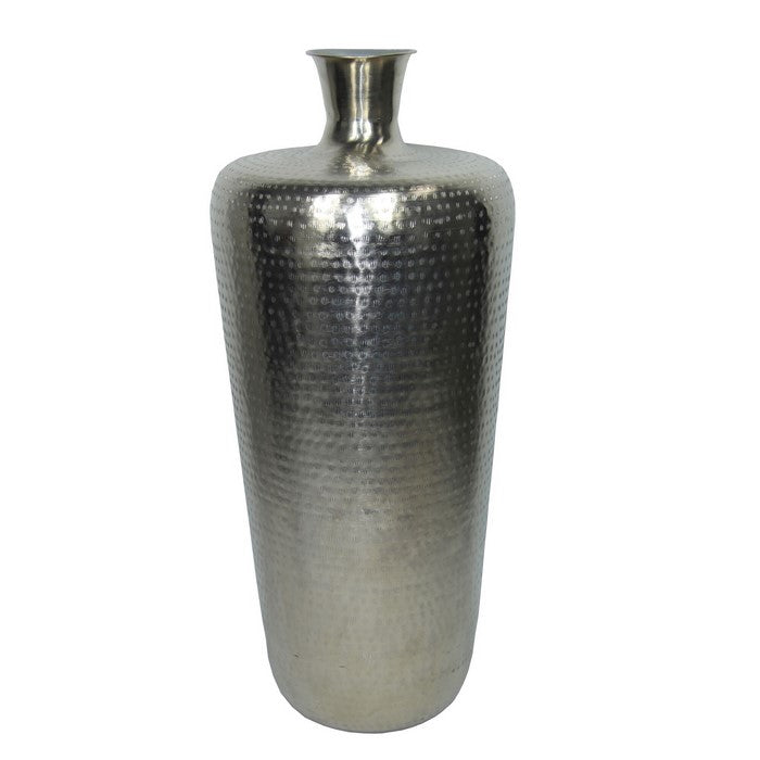 Contemporary Iron Vase with Tapered Body and Rimmed Opening, Silver