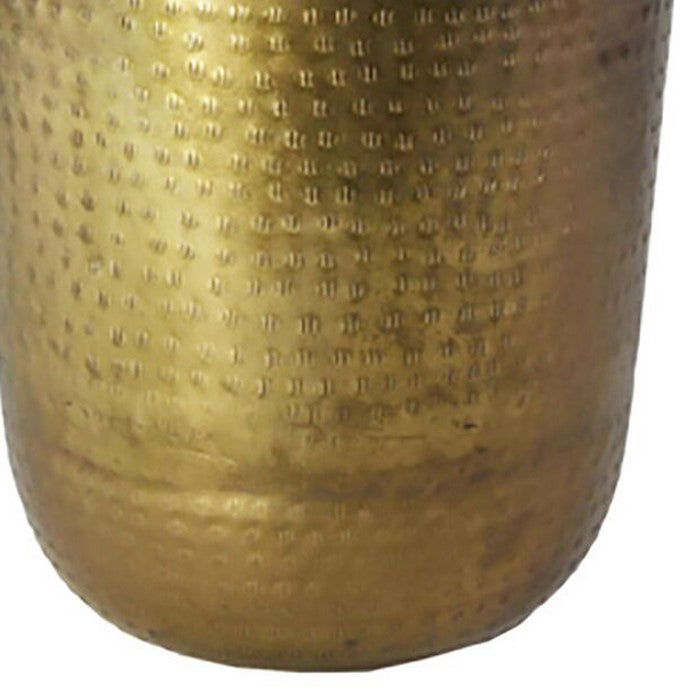 Traditional Style Iron Vase with Tapered Body and Rimmed Opening, Gold