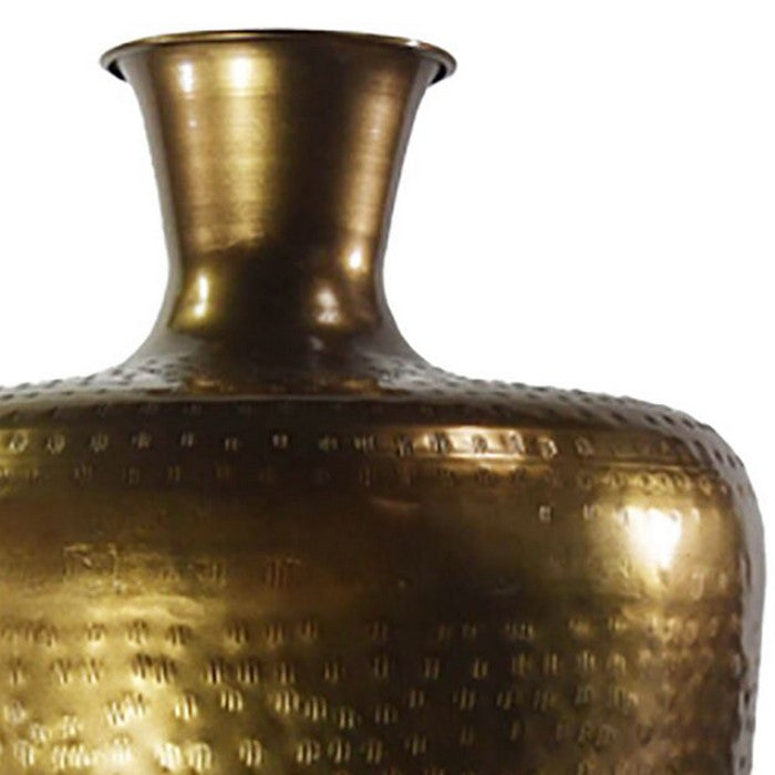 Traditional Style Iron Vase with Tapered Body and Rimmed Opening, Gold