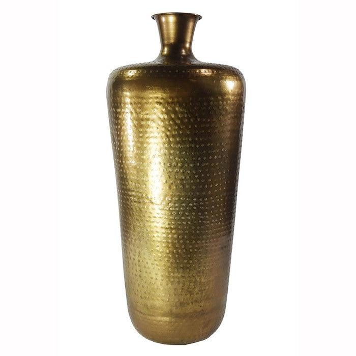 Traditional Style Iron Vase with Tapered Body and Rimmed Opening, Gold