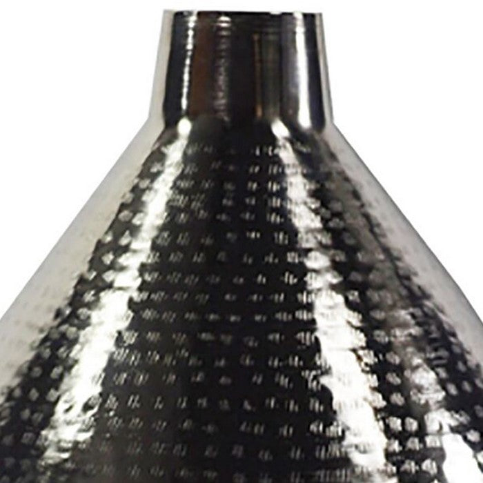 Bellied Shaped Iron Vase with Narrow Opening and Textured Top, Silver