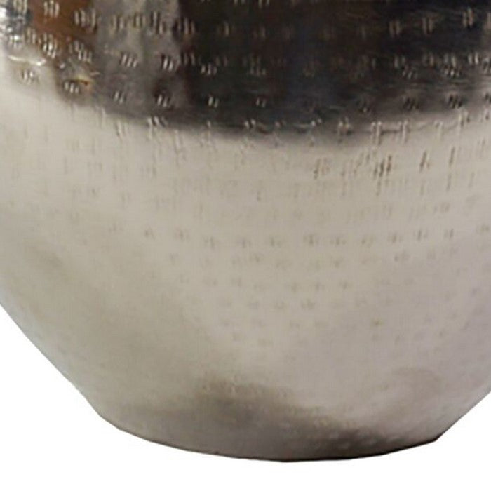 13 Inch Pot Bellied Shaped Iron Vase with Narrow Opening, Silver