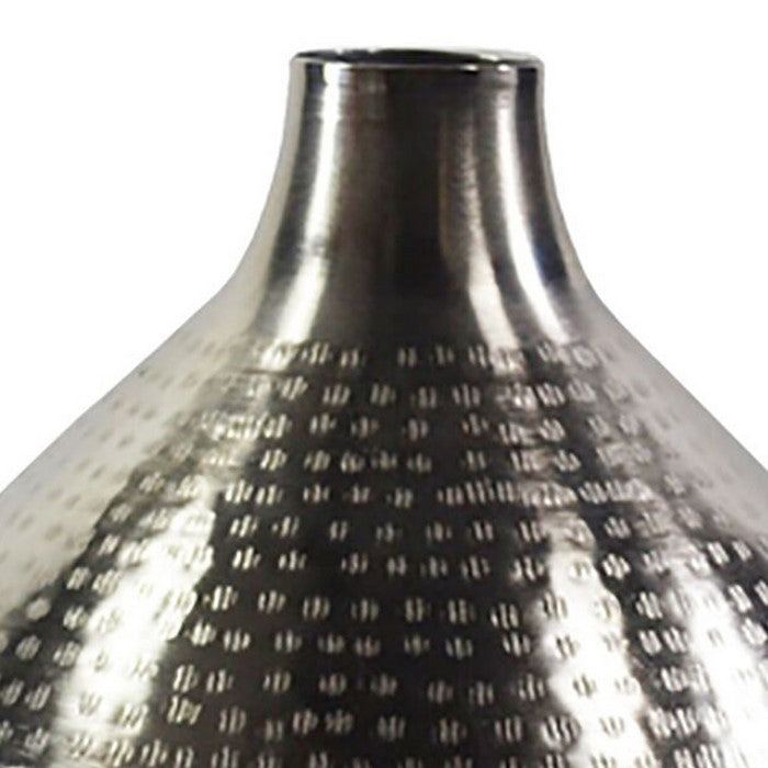 13 Inch Pot Bellied Shaped Iron Vase with Narrow Opening, Silver