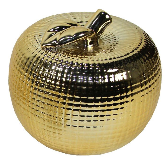 Apple Design Ceramic Accent decor with Textured Details, Set of 3, Gold