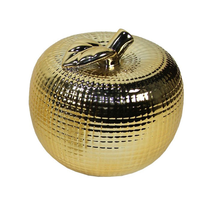 Apple Design Ceramic Accent decor with Textured Details, Set of 3, Gold