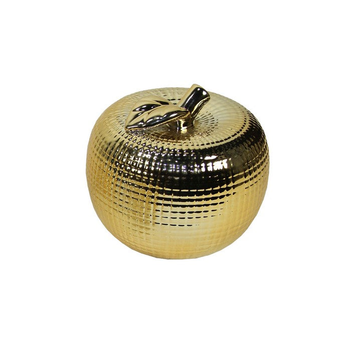 Apple Design Ceramic Accent decor with Textured Details, Set of 3, Gold