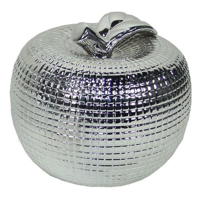 Apple Design Ceramic Accent decor with Textured Details, Set of 3, Silver
