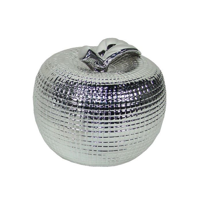 Apple Design Ceramic Accent decor with Textured Details, Set of 3, Silver